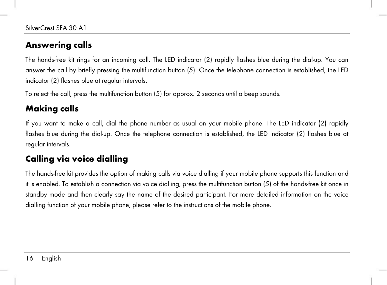 Answering calls, Making calls, Calling via voice dialling | Silvercrest SFA 30 A1 User Manual | Page 18 / 144