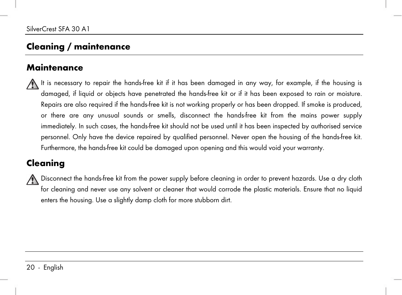 Cleaning / maintenance maintenance, Cleaning | Silvercrest SFA 30 A1 User Manual | Page 22 / 144