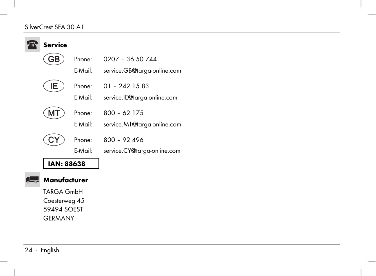 Silvercrest SFA 30 A1 User Manual | Page 26 / 144