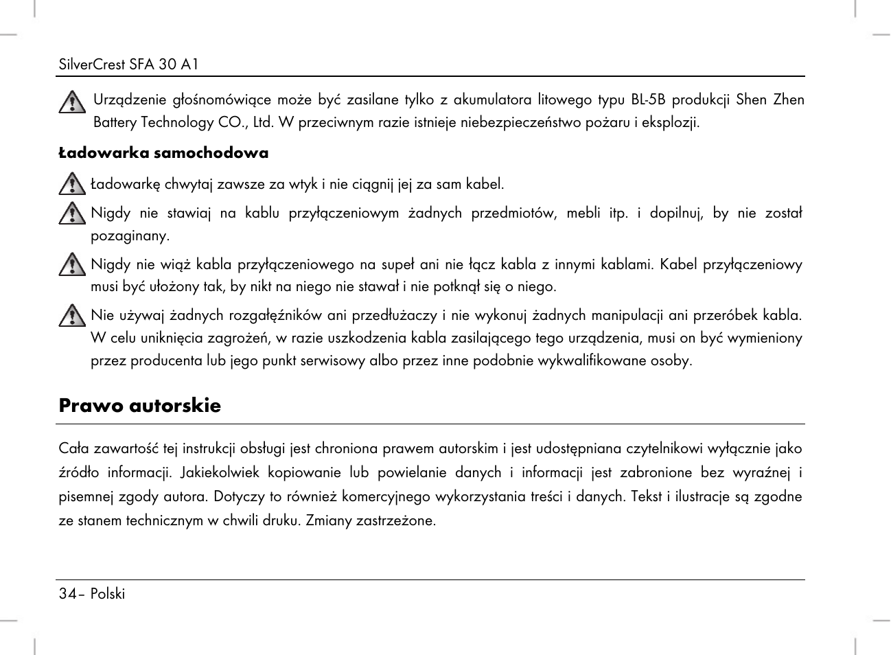 Prawo autorskie | Silvercrest SFA 30 A1 User Manual | Page 36 / 144