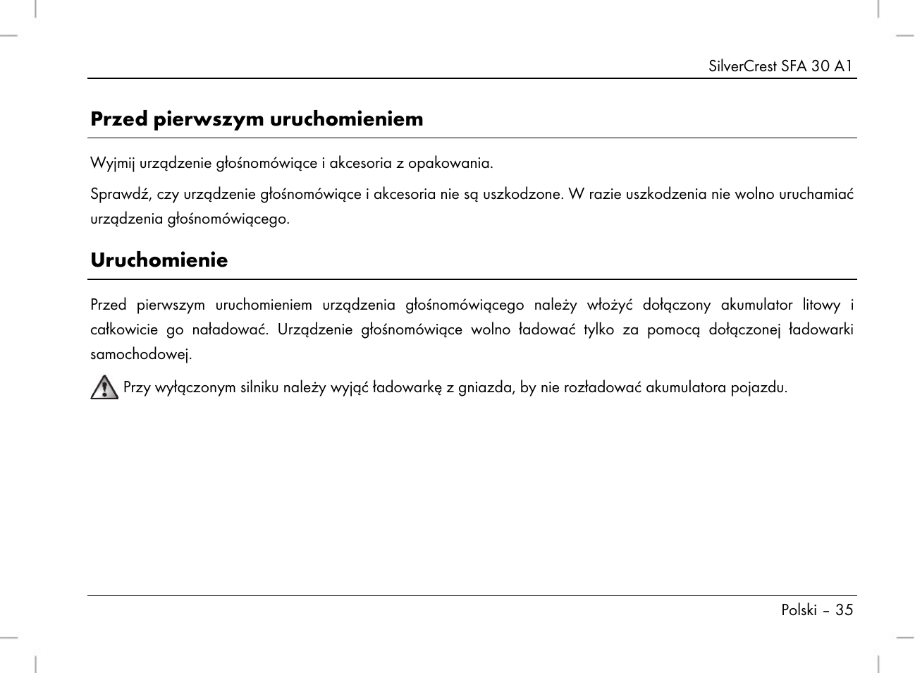 Przed pierwszym uruchomieniem, Uruchomienie | Silvercrest SFA 30 A1 User Manual | Page 37 / 144