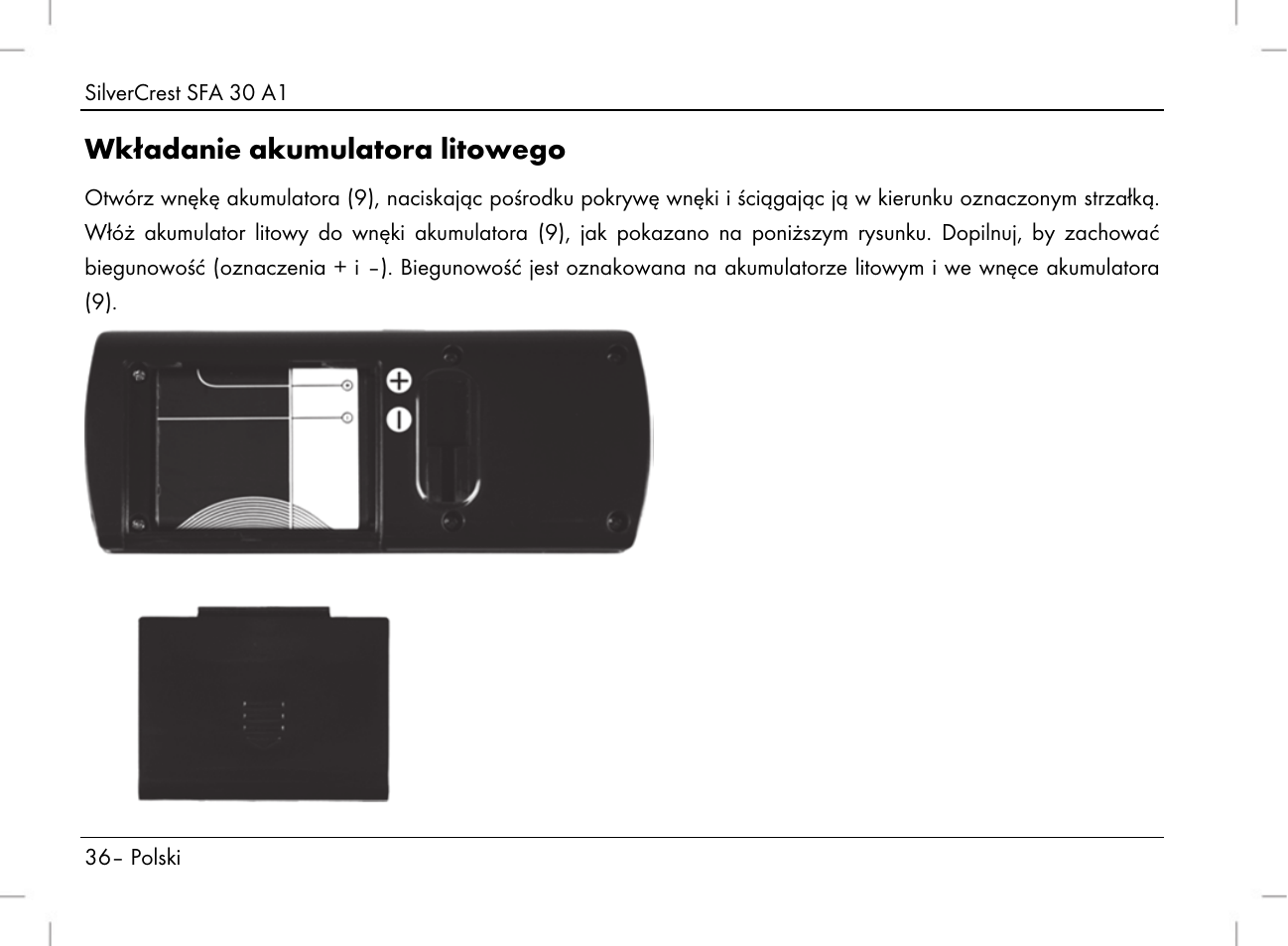 Wkładanie akumulatora litowego | Silvercrest SFA 30 A1 User Manual | Page 38 / 144