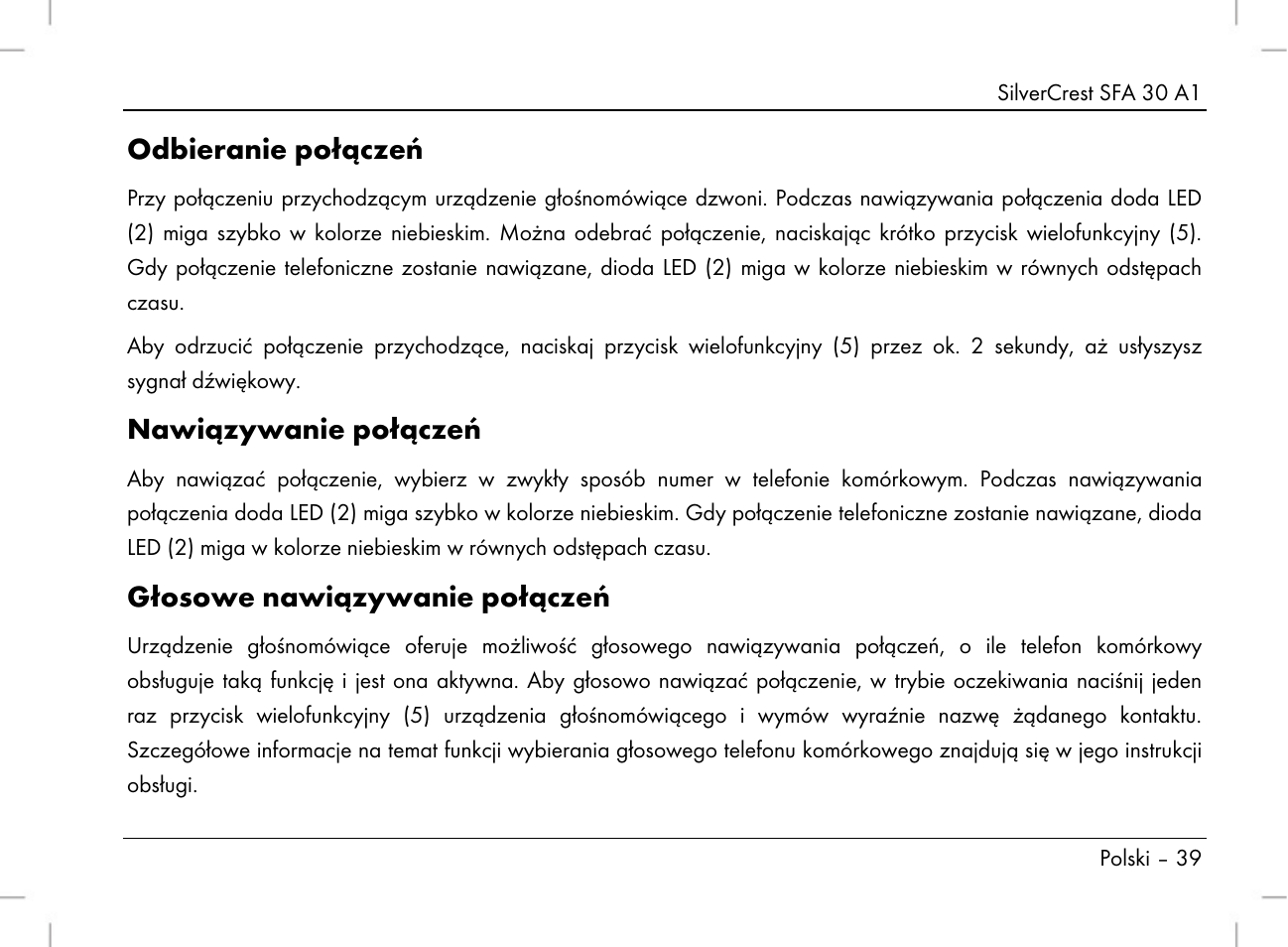 Odbieranie połączeń, Nawiązywanie połączeń, Głosowe nawiązywanie połączeń | Silvercrest SFA 30 A1 User Manual | Page 41 / 144