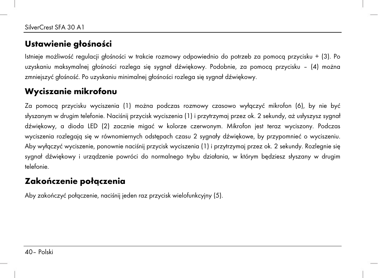 Ustawienie głośności, Wyciszanie mikrofonu, Zakończenie połączenia | Silvercrest SFA 30 A1 User Manual | Page 42 / 144