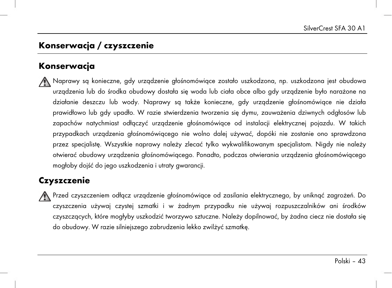 Konserwacja / czyszczenie konserwacja, Czyszczenie | Silvercrest SFA 30 A1 User Manual | Page 45 / 144