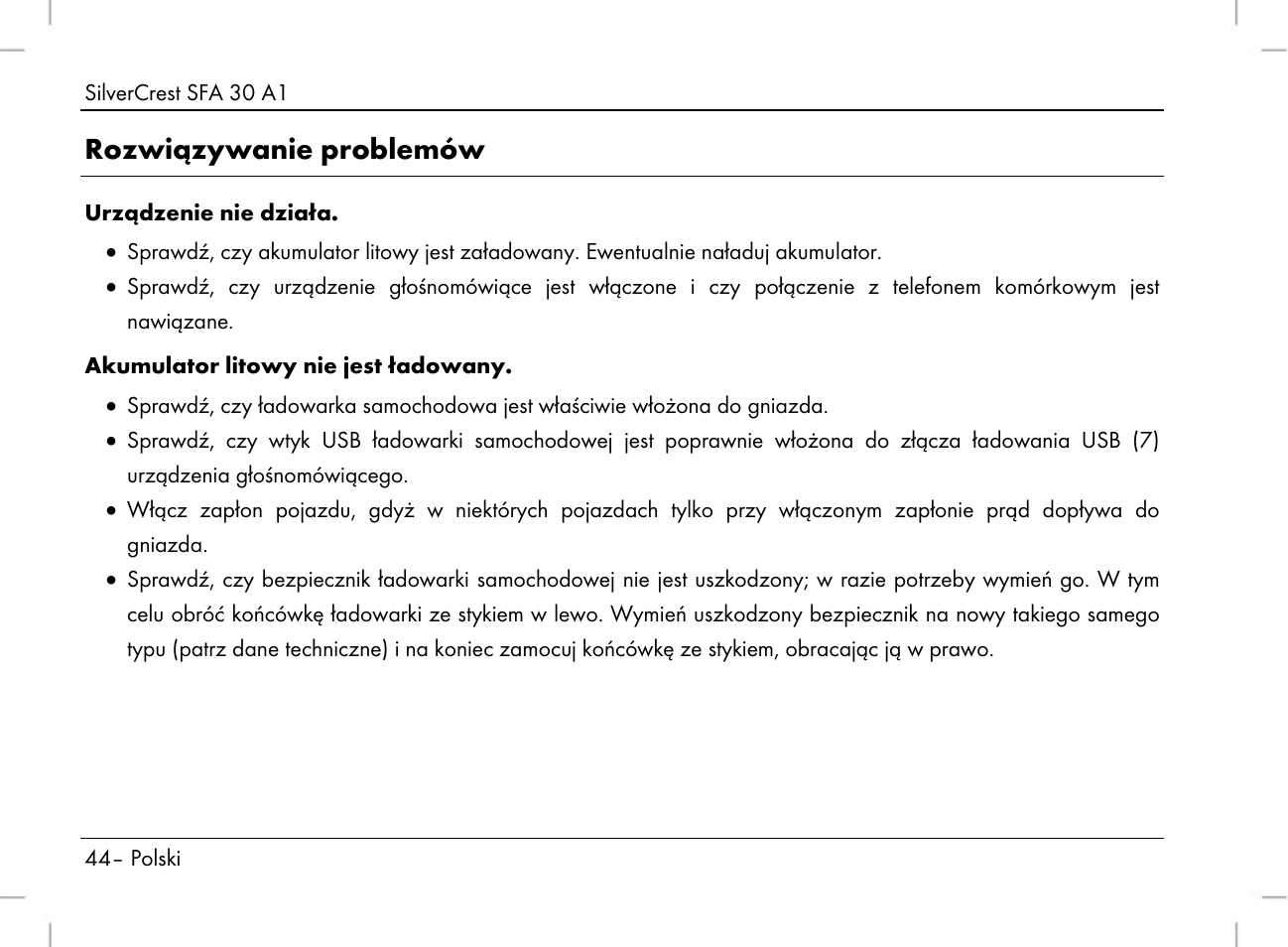 Rozwiązywanie problemów | Silvercrest SFA 30 A1 User Manual | Page 46 / 144