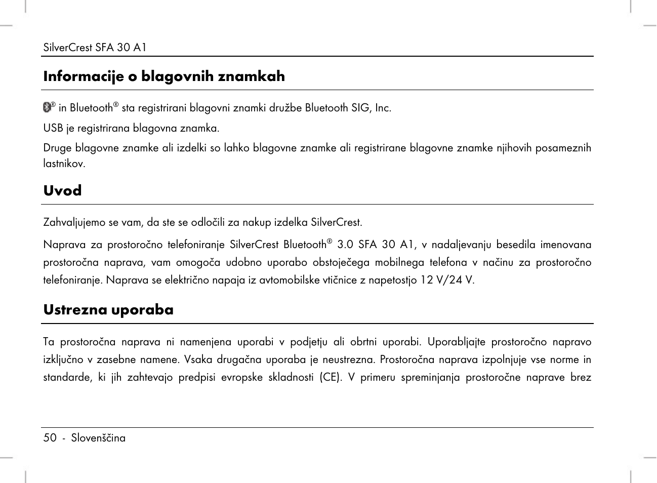 Informacije o blagovnih znamkah, Uvod, Ustrezna uporaba | Silvercrest SFA 30 A1 User Manual | Page 52 / 144