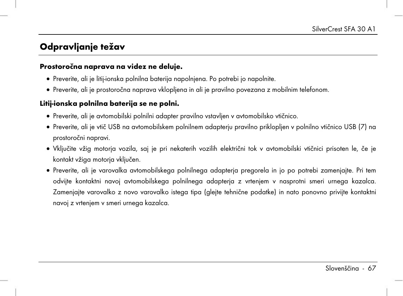 Odpravljanje težav | Silvercrest SFA 30 A1 User Manual | Page 69 / 144