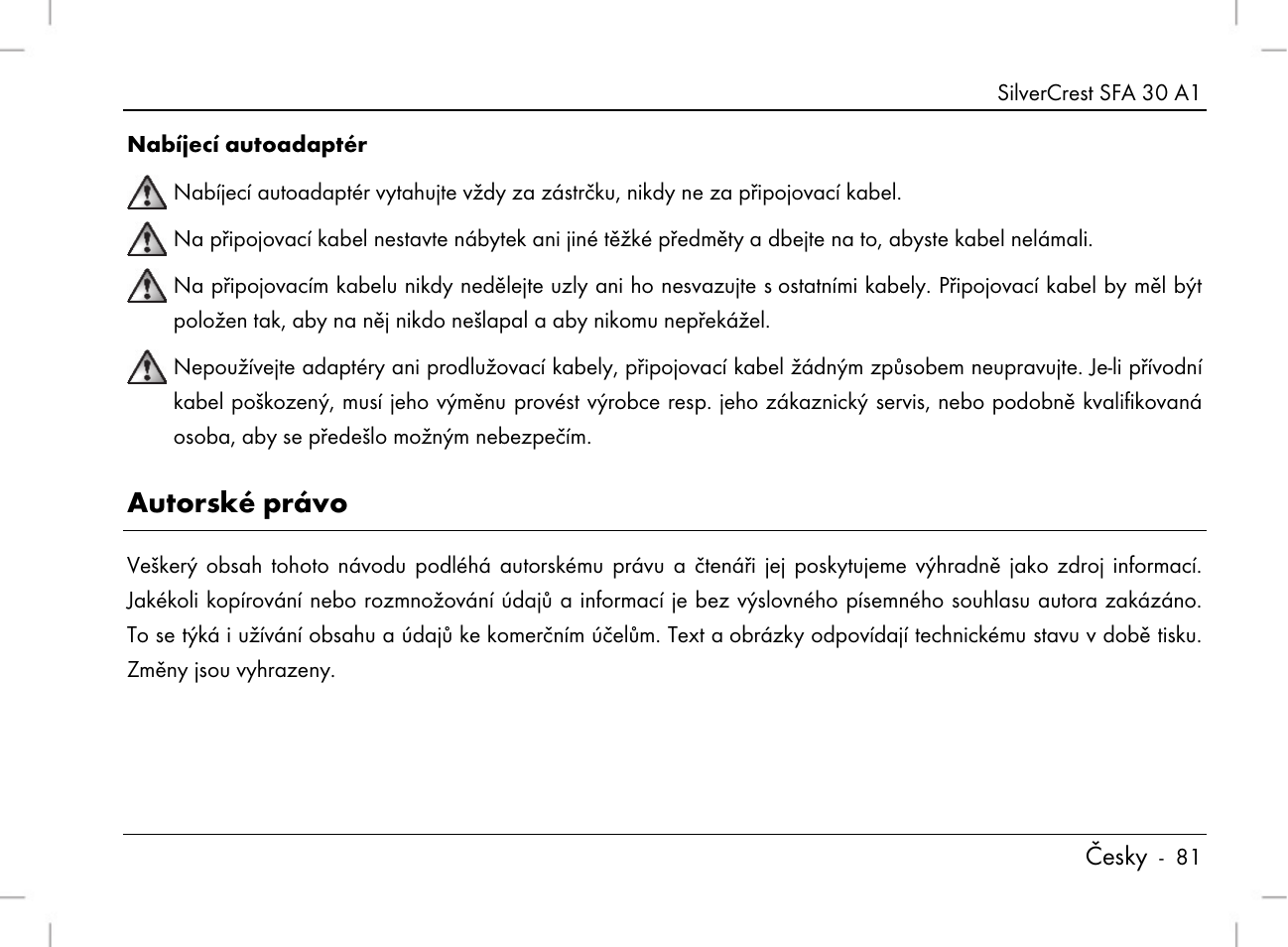 Autorské právo, Česky | Silvercrest SFA 30 A1 User Manual | Page 83 / 144