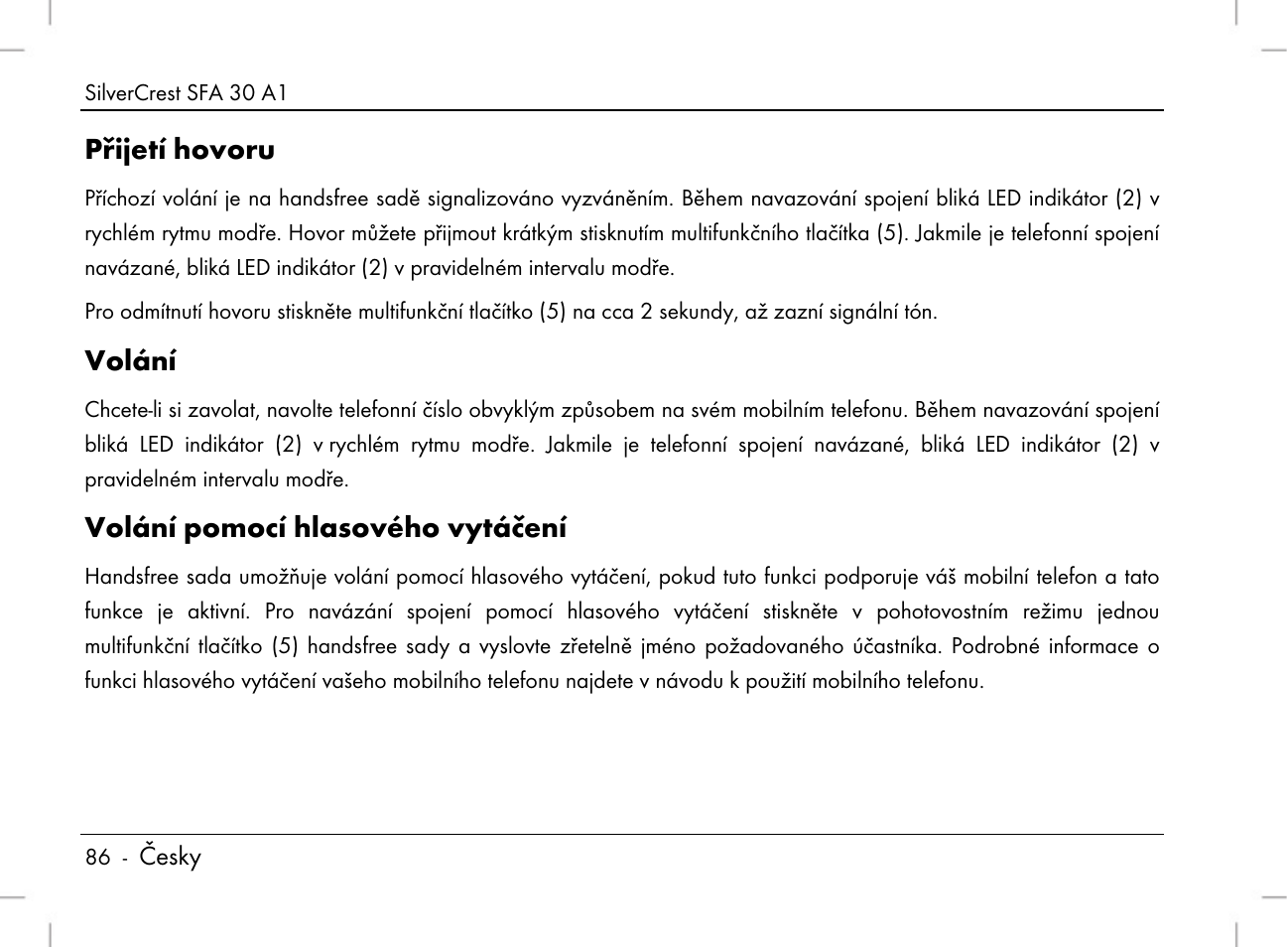 Přijetí hovoru, Volání, Volání pomocí hlasového vytáčení | Silvercrest SFA 30 A1 User Manual | Page 88 / 144