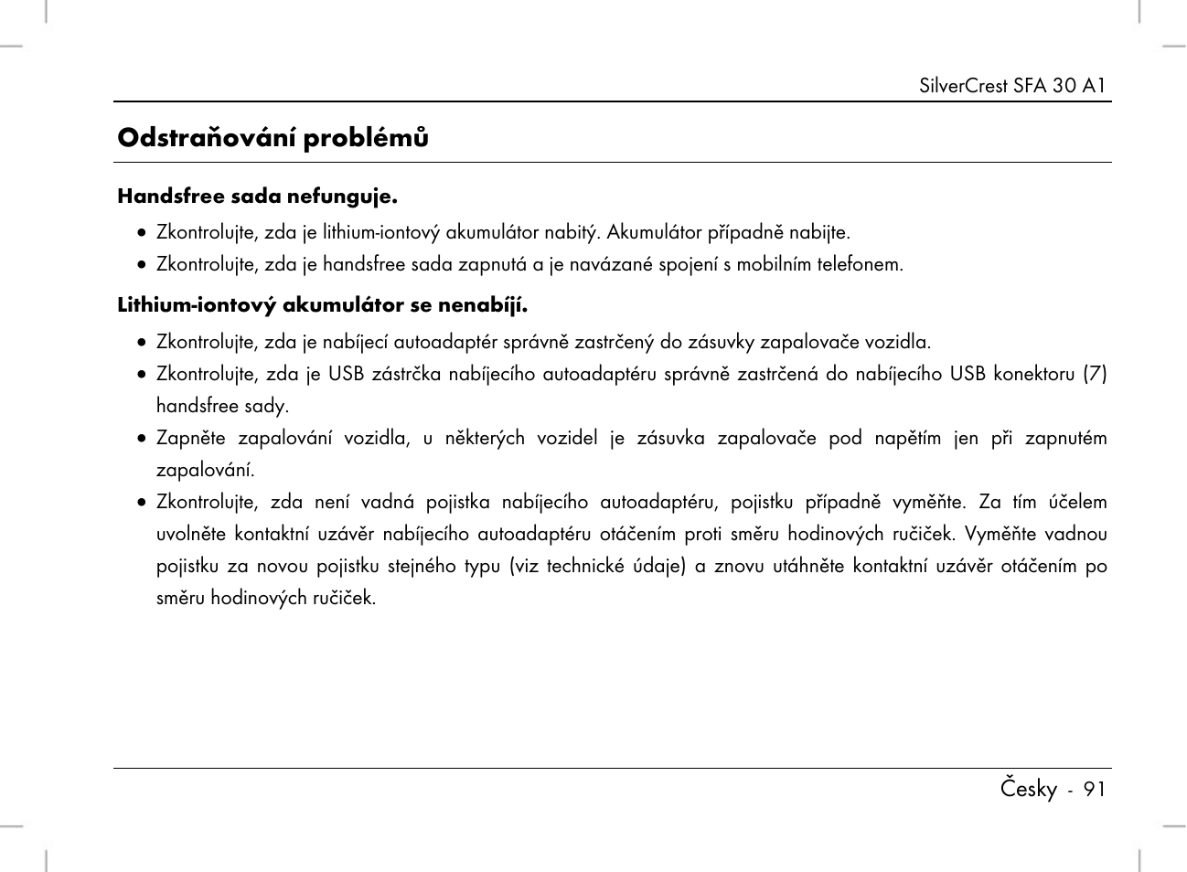 Odstraňování problémů | Silvercrest SFA 30 A1 User Manual | Page 93 / 144