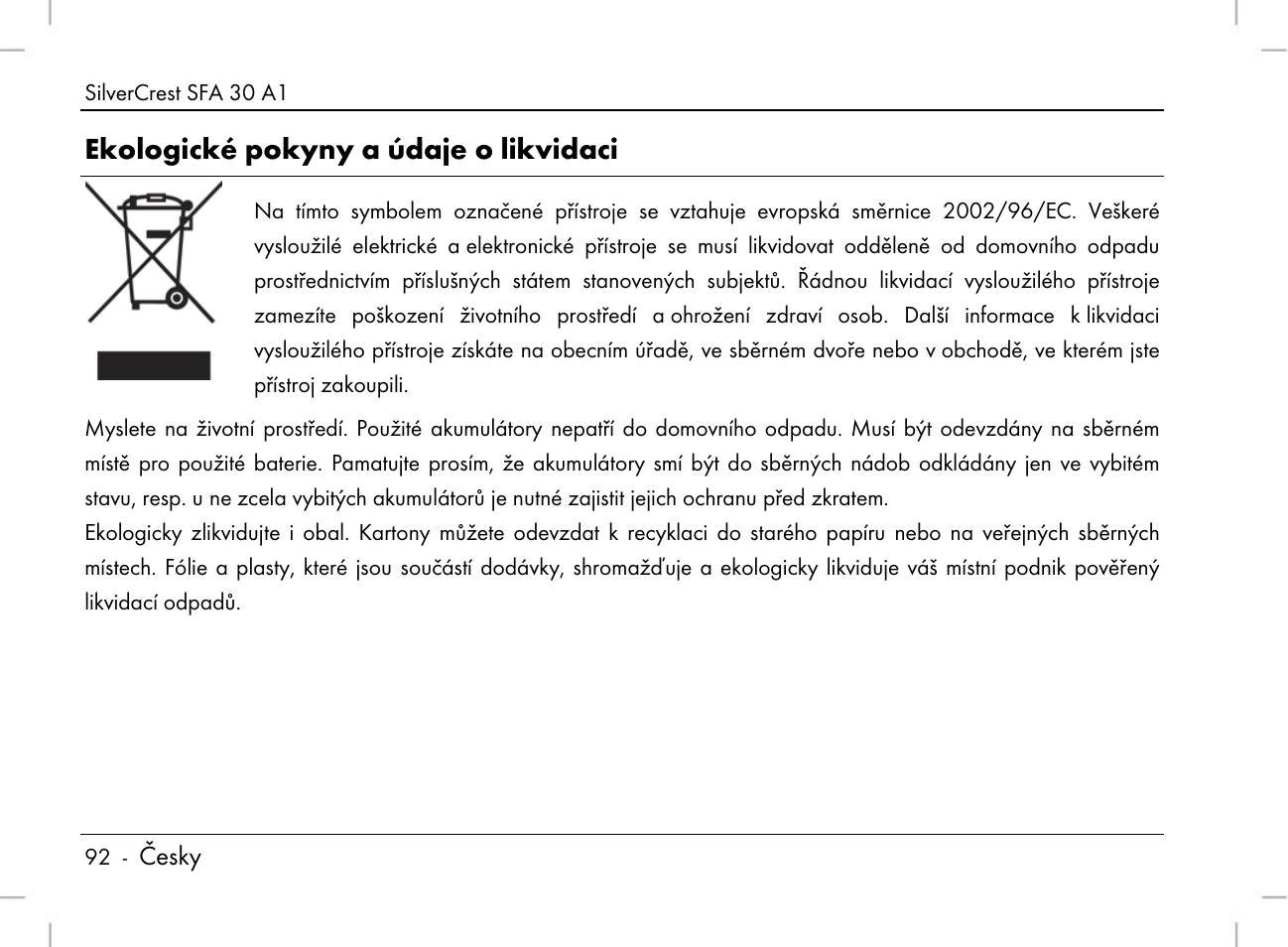 Ekologické pokyny a údaje o likvidaci | Silvercrest SFA 30 A1 User Manual | Page 94 / 144