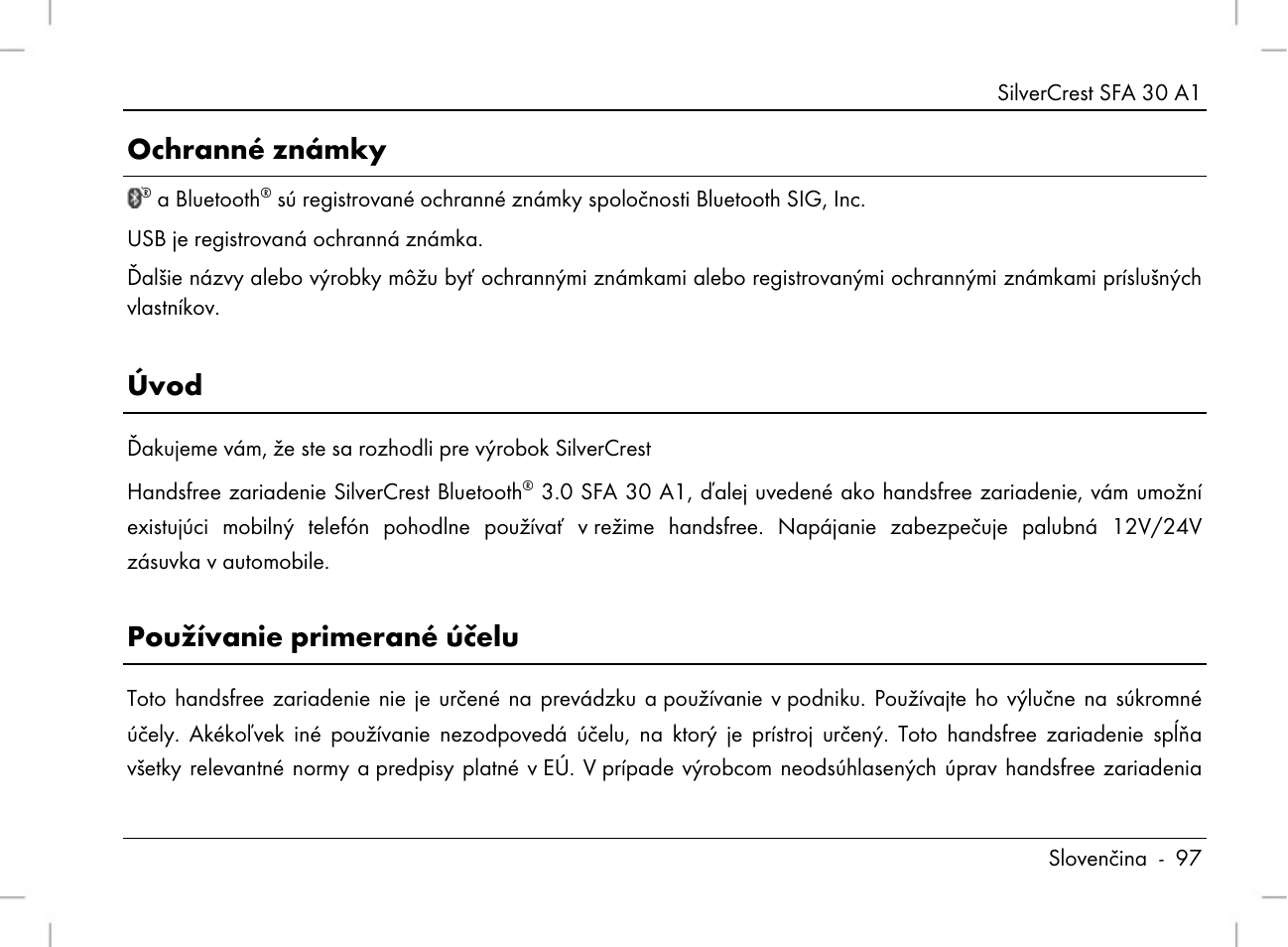 Ochranné známky, Úvod, Používanie primerané účelu | Silvercrest SFA 30 A1 User Manual | Page 99 / 144