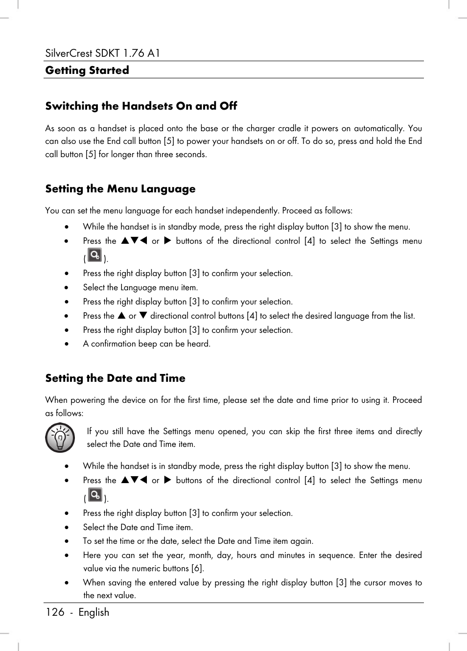 Setting the menu language, Setting the date and time | Silvercrest SDKT 1.76 A1 User Manual | Page 128 / 216