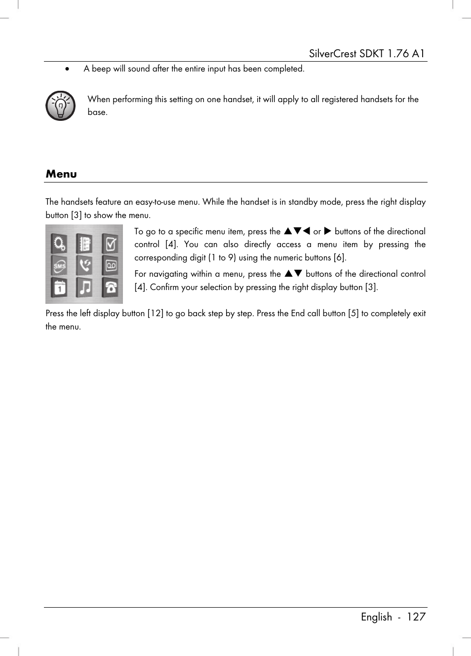 Menu | Silvercrest SDKT 1.76 A1 User Manual | Page 129 / 216