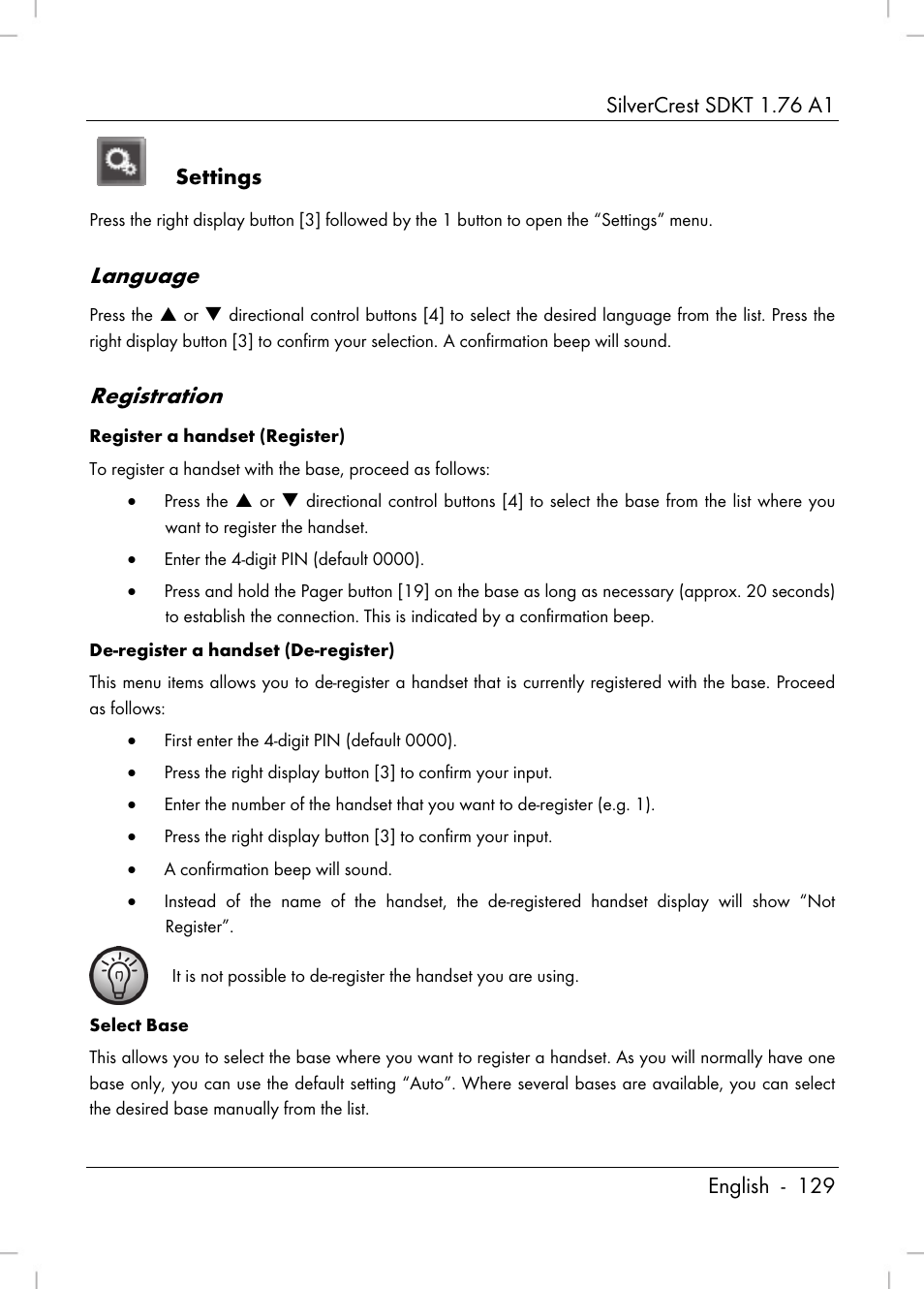 Language, Registration | Silvercrest SDKT 1.76 A1 User Manual | Page 131 / 216