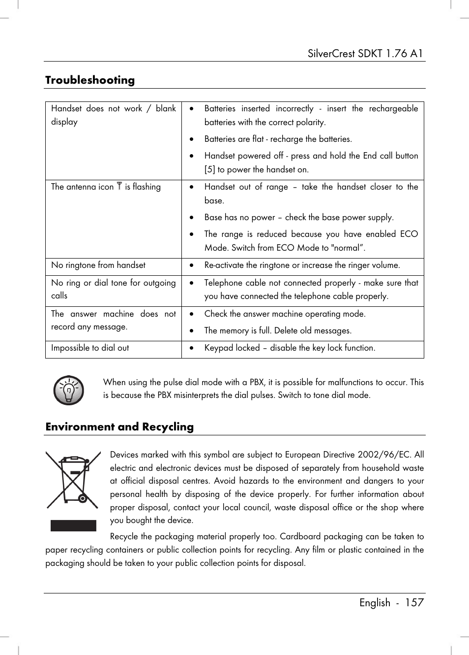 Environment and recycling | Silvercrest SDKT 1.76 A1 User Manual | Page 159 / 216