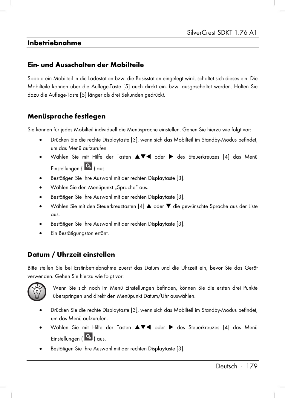 Menüsprache festlegen, Datum / uhrzeit einstellen | Silvercrest SDKT 1.76 A1 User Manual | Page 181 / 216