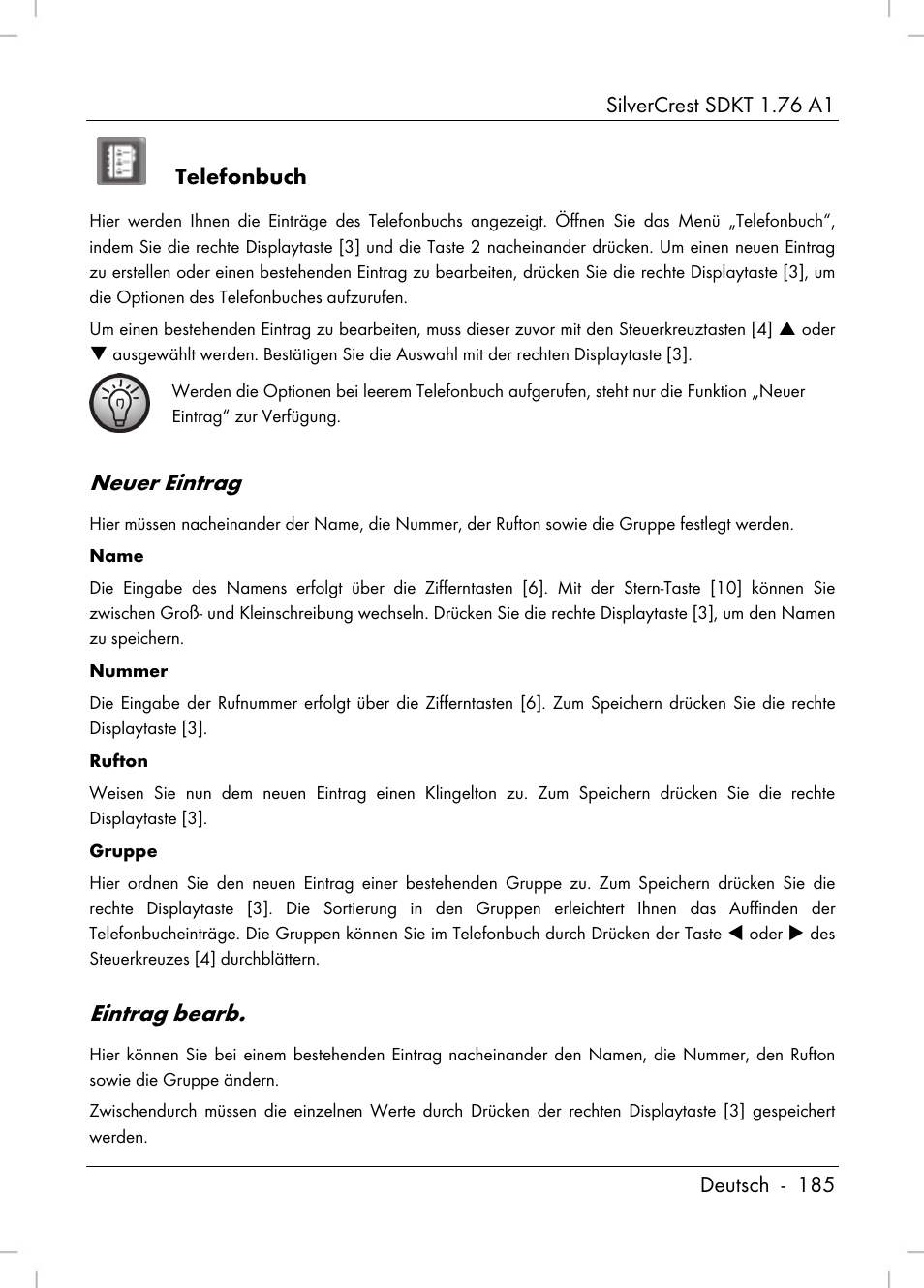 Neuer eintrag, Eintrag bearb | Silvercrest SDKT 1.76 A1 User Manual | Page 187 / 216