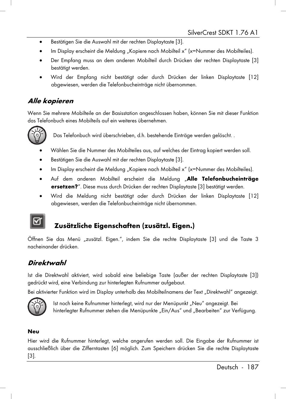 Alle kopieren, Direktwahl | Silvercrest SDKT 1.76 A1 User Manual | Page 189 / 216