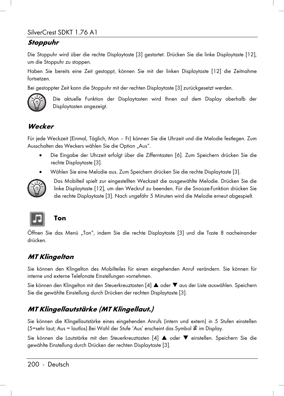 Stoppuhr, Wecker, Mt klingelton | Mt klingellautstärke (mt klingellaut.) | Silvercrest SDKT 1.76 A1 User Manual | Page 202 / 216