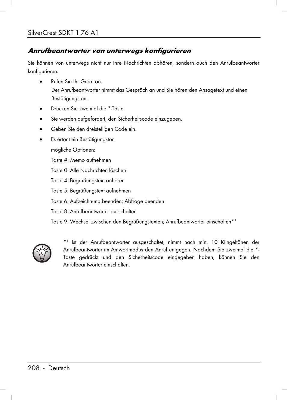 Anrufbeantworter von unterwegs konfigurieren | Silvercrest SDKT 1.76 A1 User Manual | Page 210 / 216