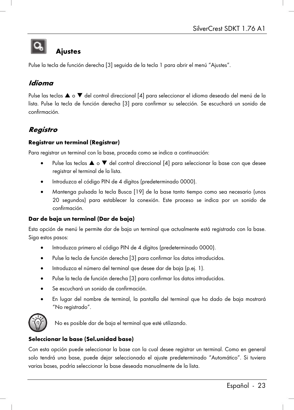 Idioma, Registro | Silvercrest SDKT 1.76 A1 User Manual | Page 25 / 216