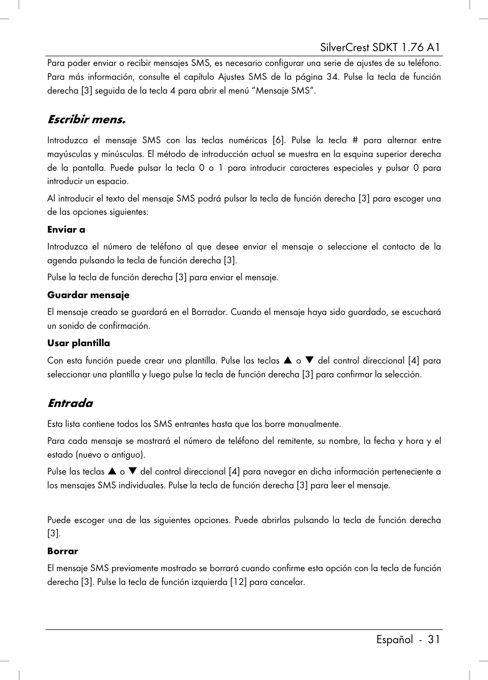 Escribir mens, Entrada | Silvercrest SDKT 1.76 A1 User Manual | Page 33 / 216