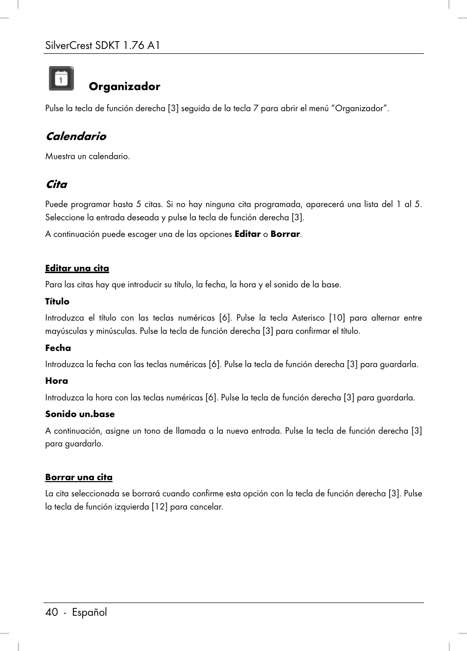 Calendario, Cita, Organizador | Silvercrest SDKT 1.76 A1 User Manual | Page 42 / 216