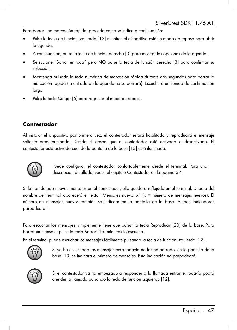 Contestador | Silvercrest SDKT 1.76 A1 User Manual | Page 49 / 216