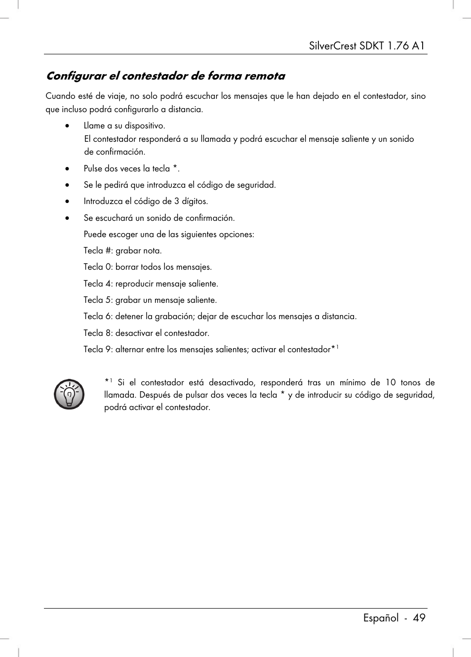 Configurar el contestador de forma remota | Silvercrest SDKT 1.76 A1 User Manual | Page 51 / 216