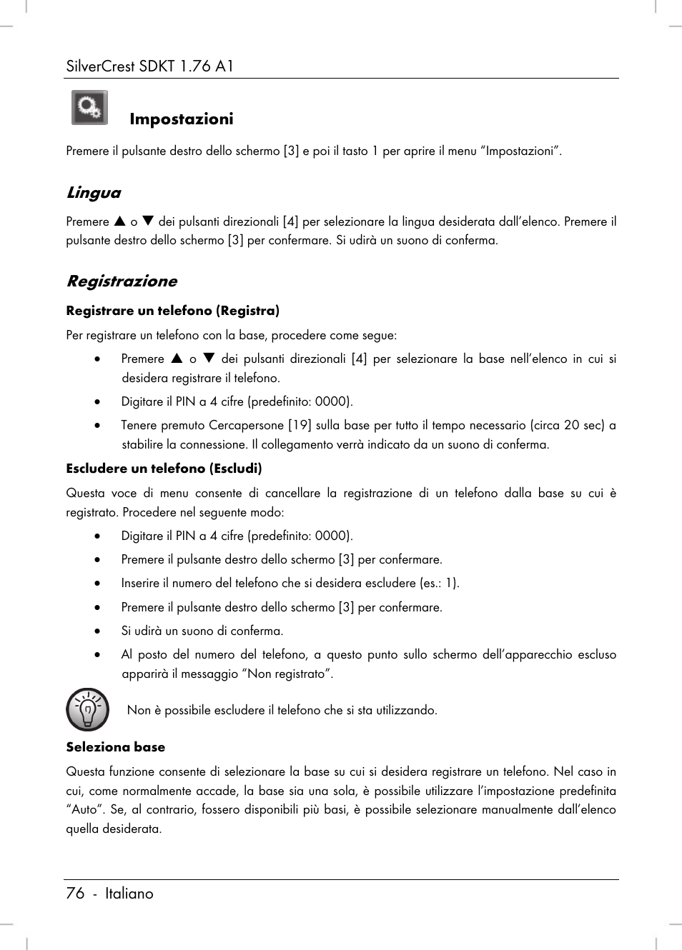 Lingua, Registrazione | Silvercrest SDKT 1.76 A1 User Manual | Page 78 / 216