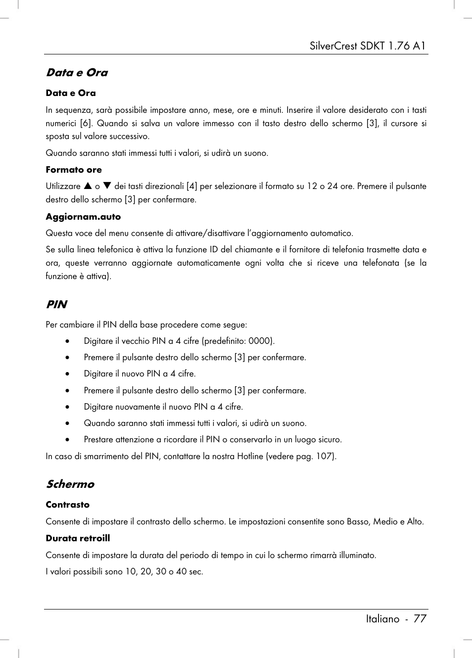 Data e ora, Schermo | Silvercrest SDKT 1.76 A1 User Manual | Page 79 / 216