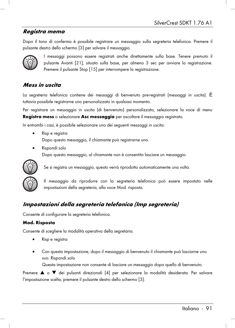 Mess in uscita | Silvercrest SDKT 1.76 A1 User Manual | Page 93 / 216