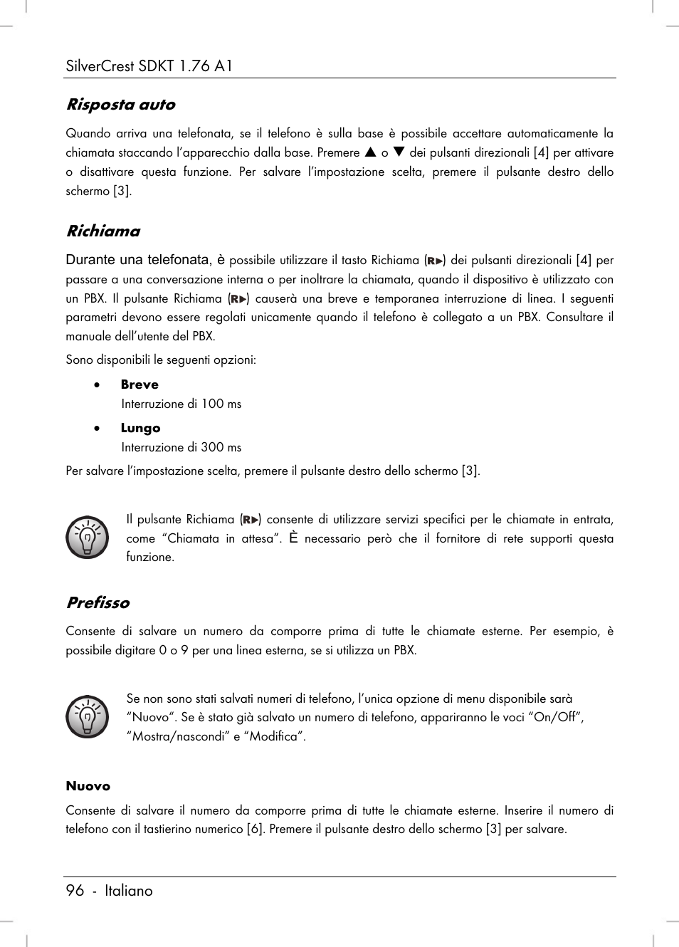 Risposta auto, Richiama, Prefisso | Silvercrest SDKT 1.76 A1 User Manual | Page 98 / 216