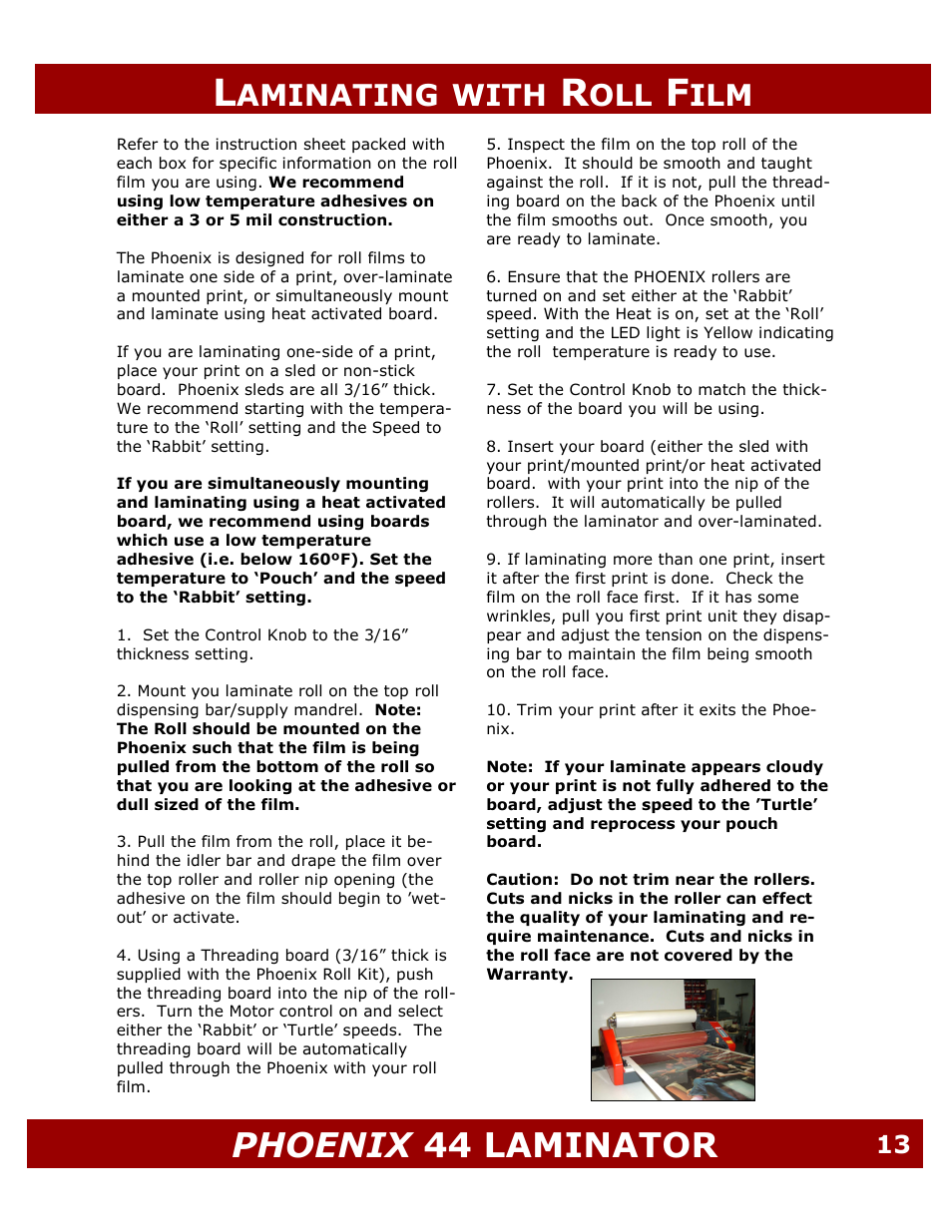 Phoenix 44 laminator | Demco PHOENIX ML44 User Manual | Page 13 / 25