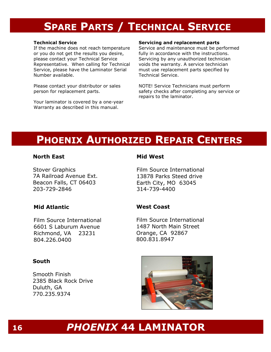 Phoenix 44 laminator | Demco PHOENIX ML44 User Manual | Page 16 / 25