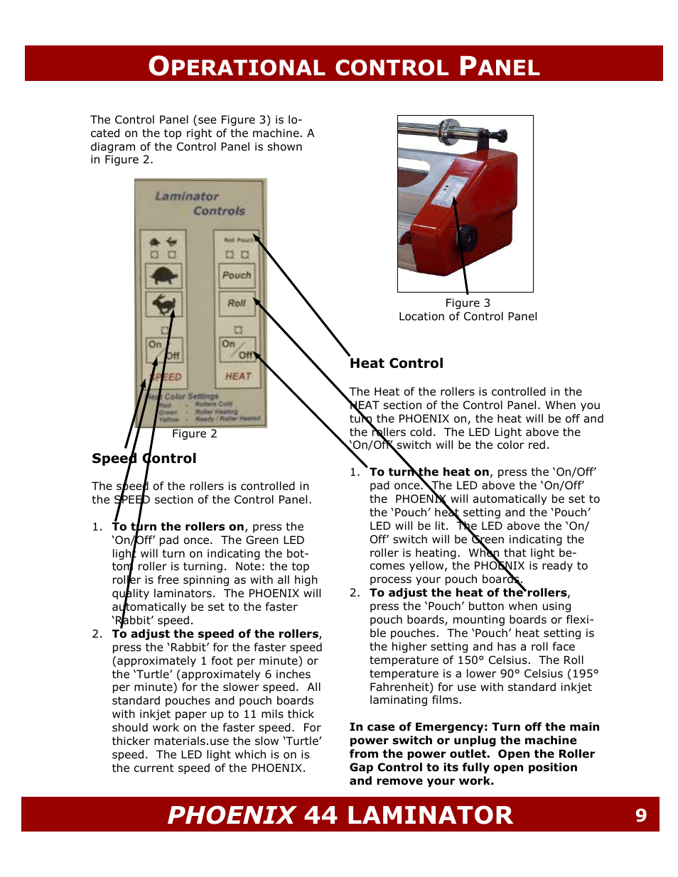 Phoenix 44 laminator, Perational, Control | Anel | Demco PHOENIX ML44 User Manual | Page 9 / 25