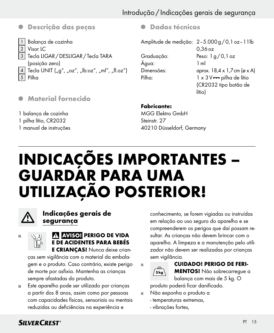 Introdução / indicações gerais de segurança | Silvercrest SKWD A1 User Manual | Page 15 / 38