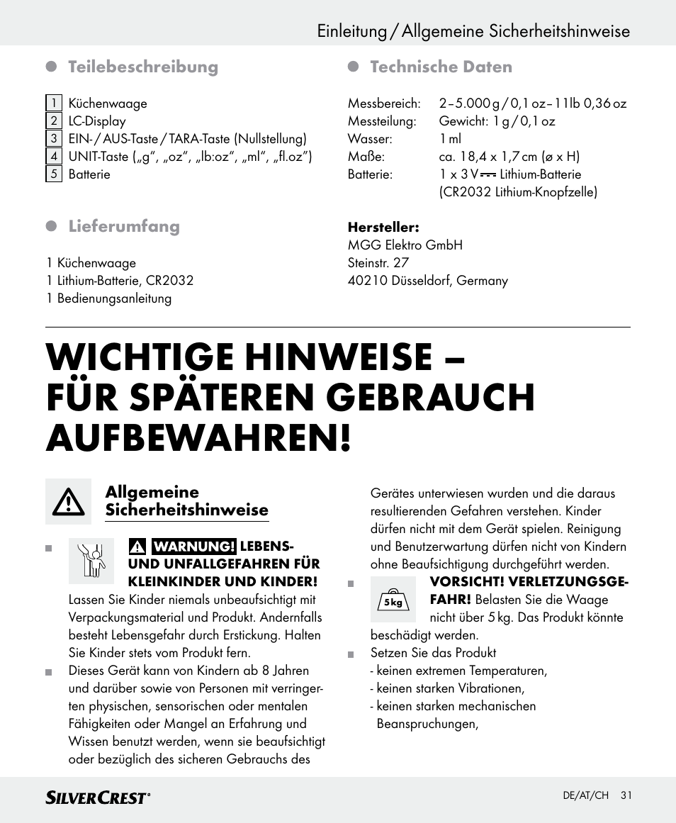 Einleitung / allgemeine sicherheitshinweise | Silvercrest SKWD A1 User Manual | Page 31 / 38
