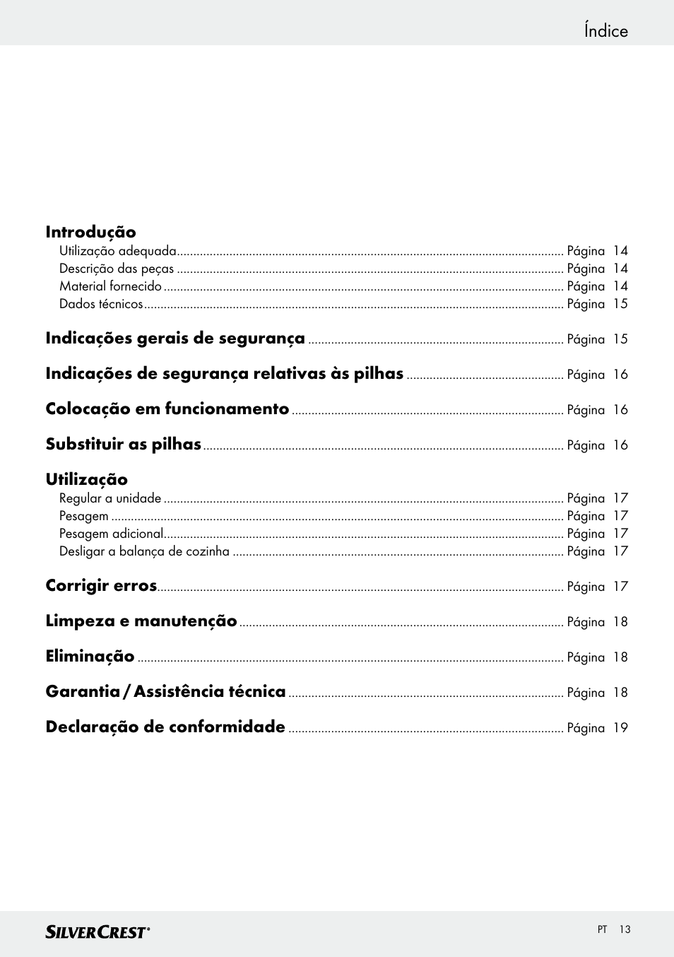 Índice | Silvercrest SKWD A1 User Manual | Page 13 / 38