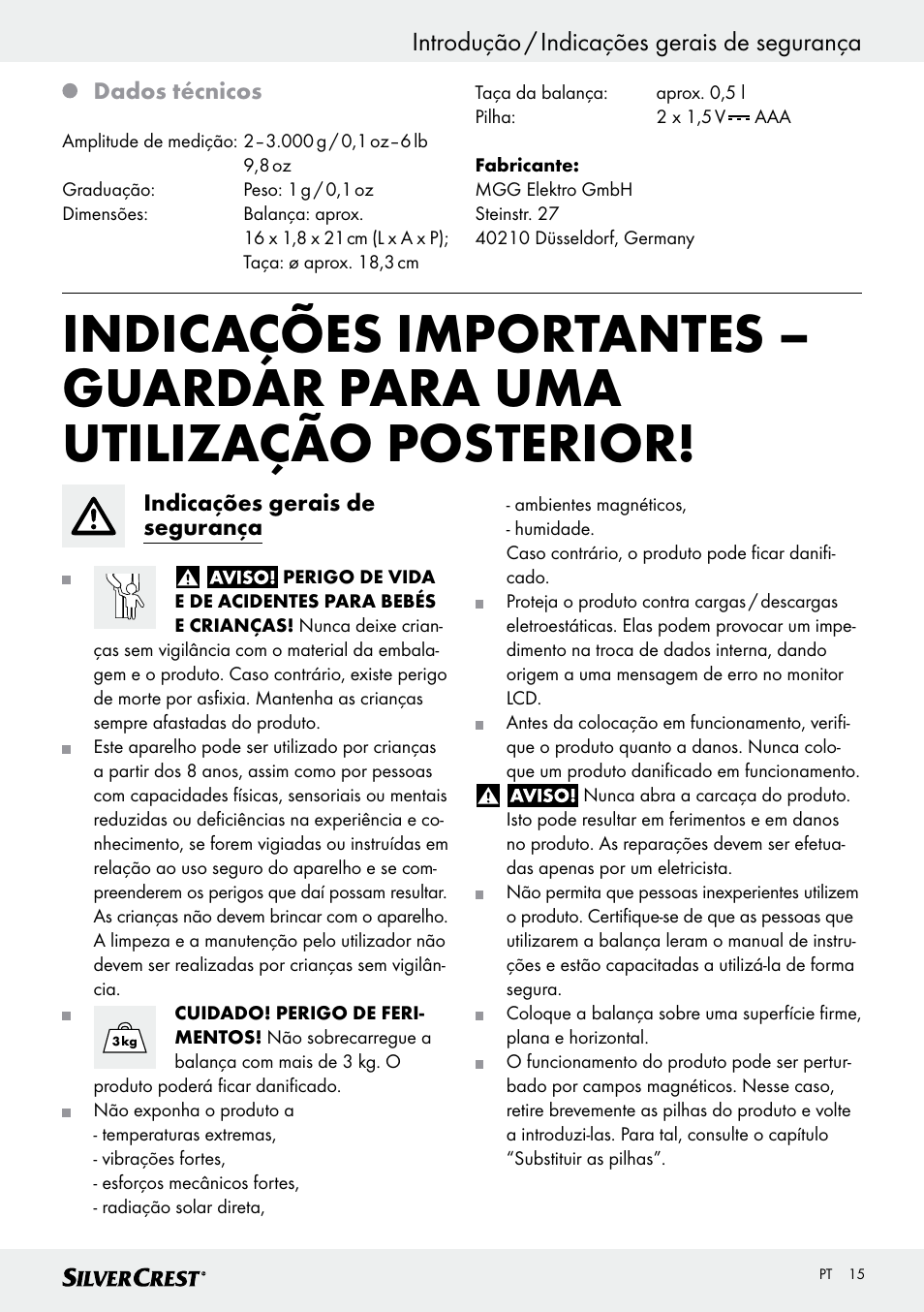 Introdução / indicações gerais de segurança | Silvercrest SKWD A1 User Manual | Page 15 / 38