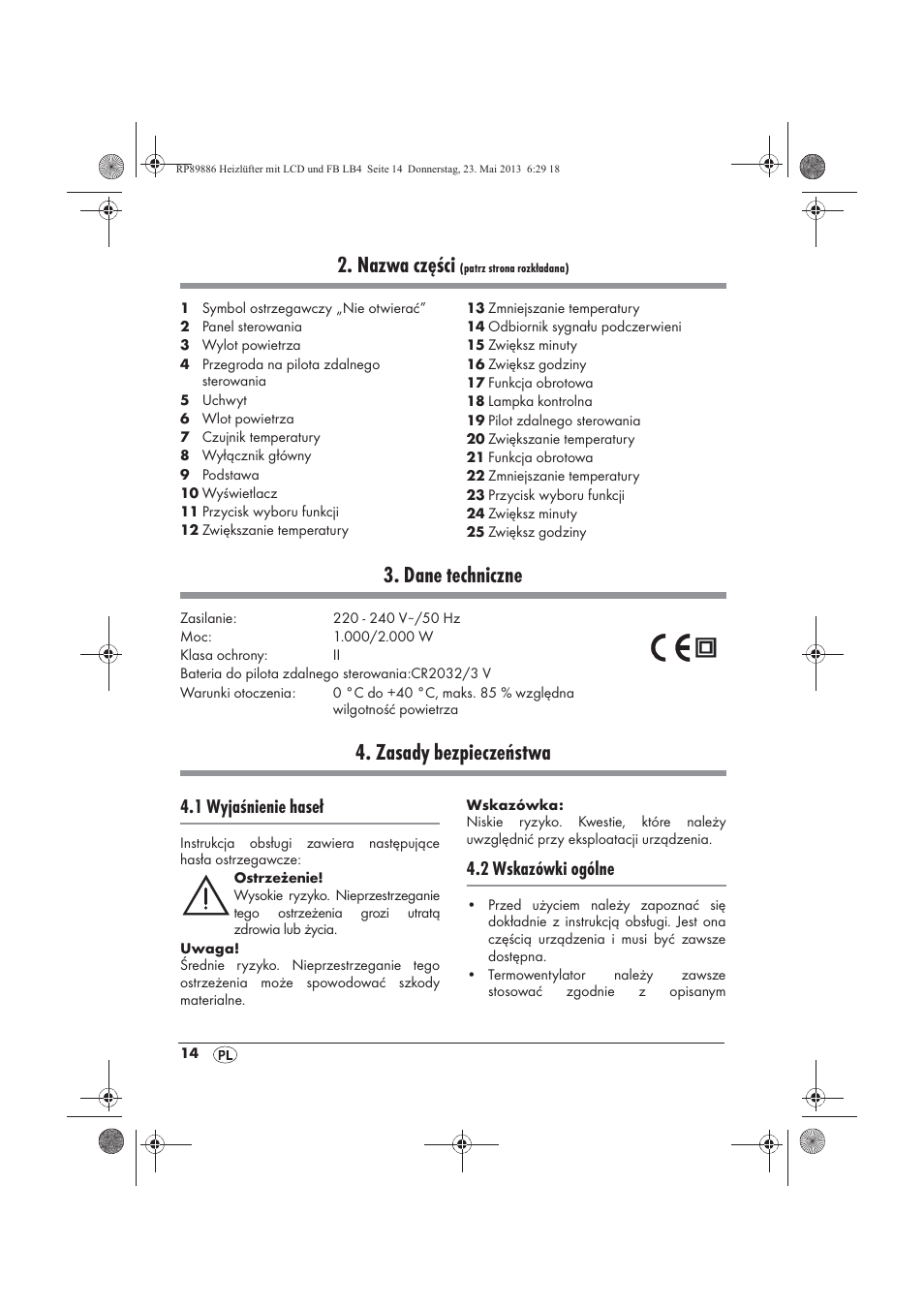 Nazwa części, Dane techniczne, Zasady bezpieczeństwa | 1 wyjaśnienie haseł, 2 wskazówki ogólne | Silvercrest SHLF 2000 A1 User Manual | Page 16 / 86