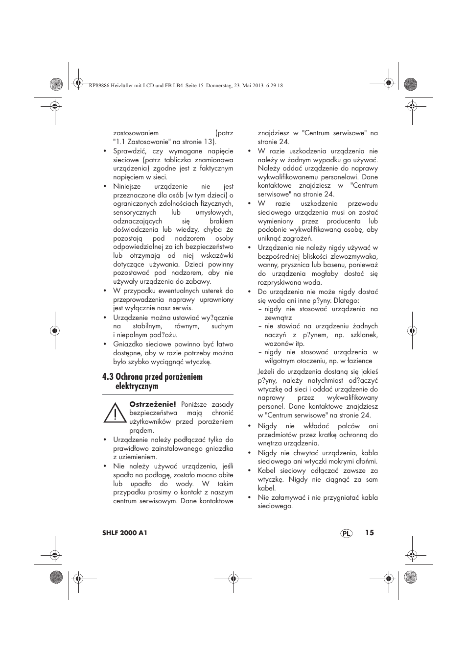 3 ochrona przed porażeniem elektrycznym | Silvercrest SHLF 2000 A1 User Manual | Page 17 / 86