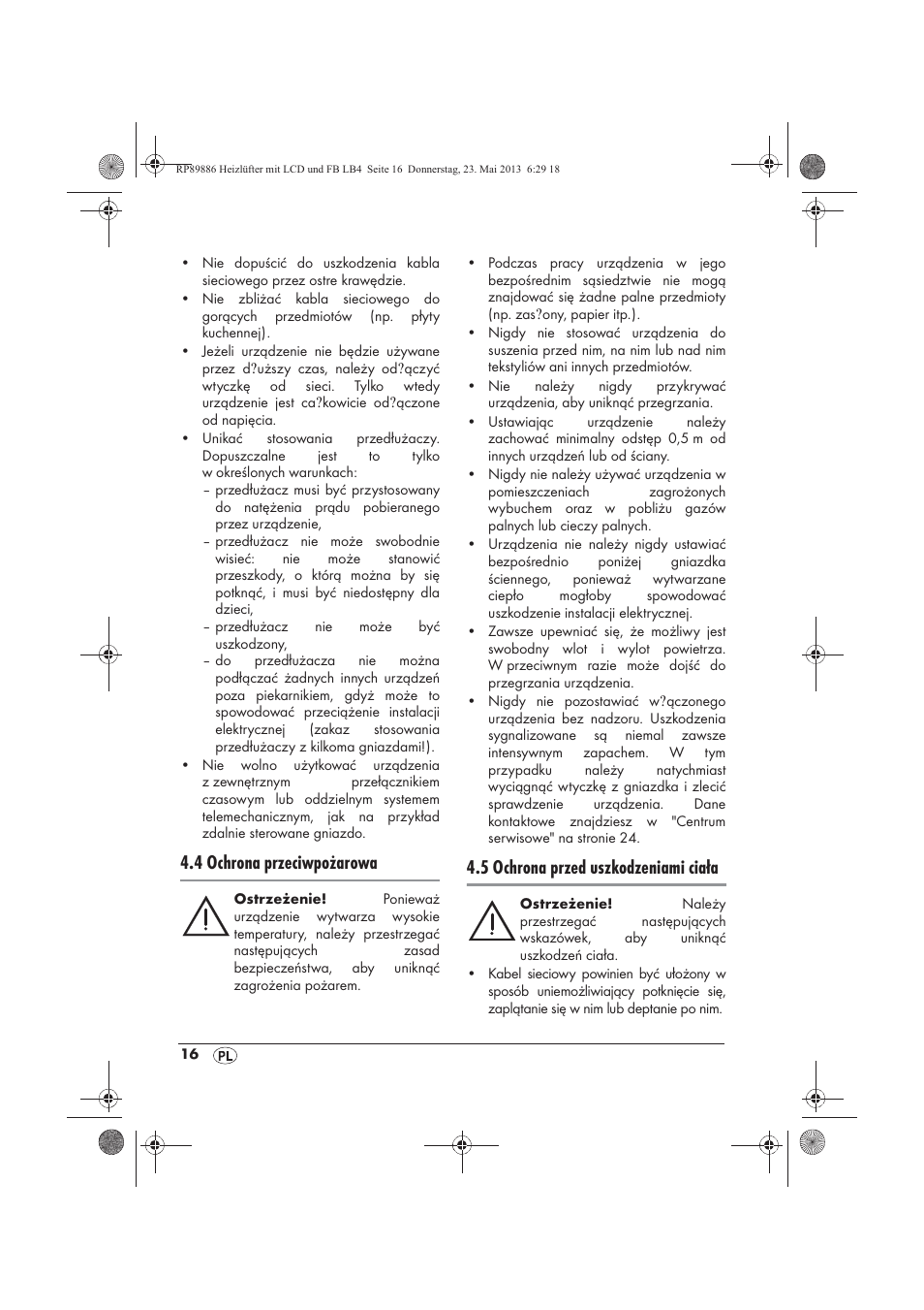 4 ochrona przeciwpożarowa, 5 ochrona przed uszkodzeniami ciała | Silvercrest SHLF 2000 A1 User Manual | Page 18 / 86