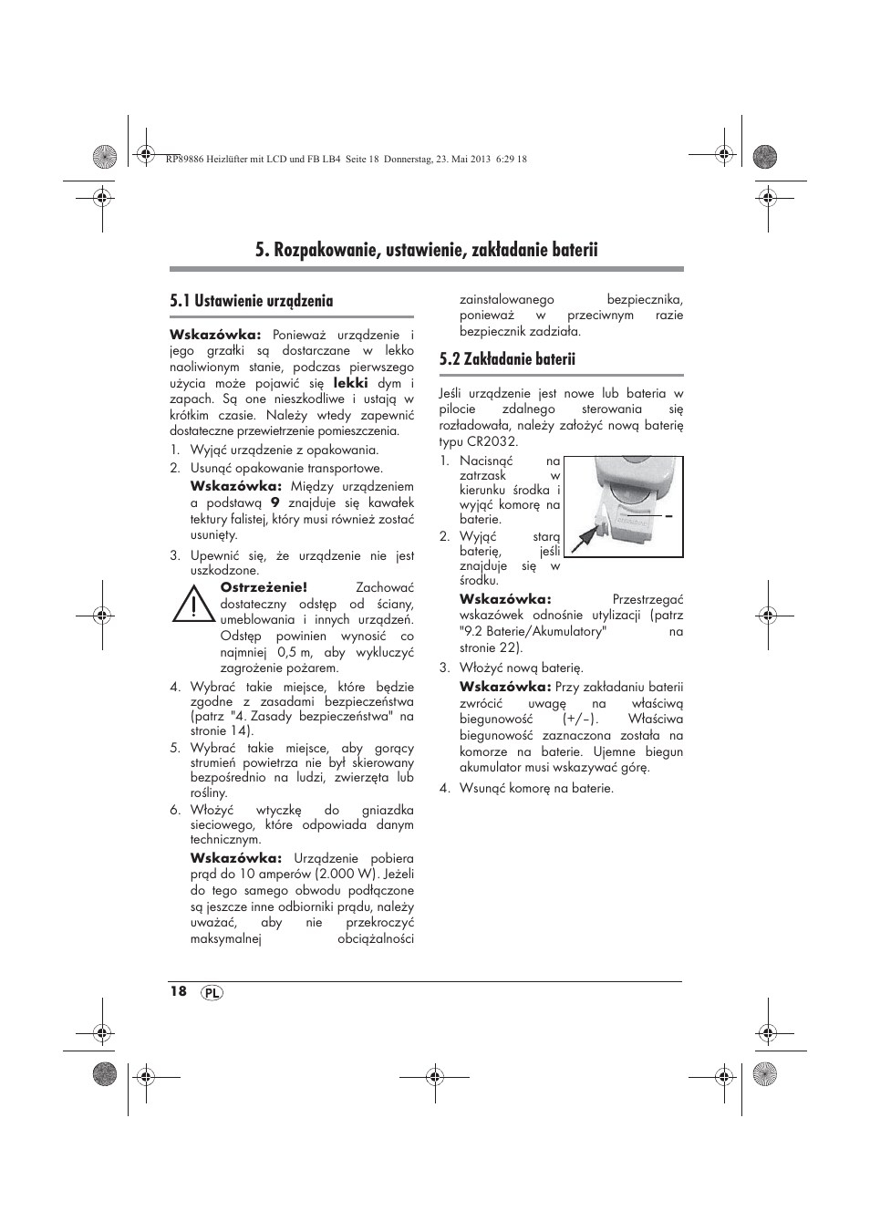 Rozpakowanie, ustawienie, zakładanie baterii, 1 ustawienie urządzenia, 2 zakładanie baterii | Silvercrest SHLF 2000 A1 User Manual | Page 20 / 86