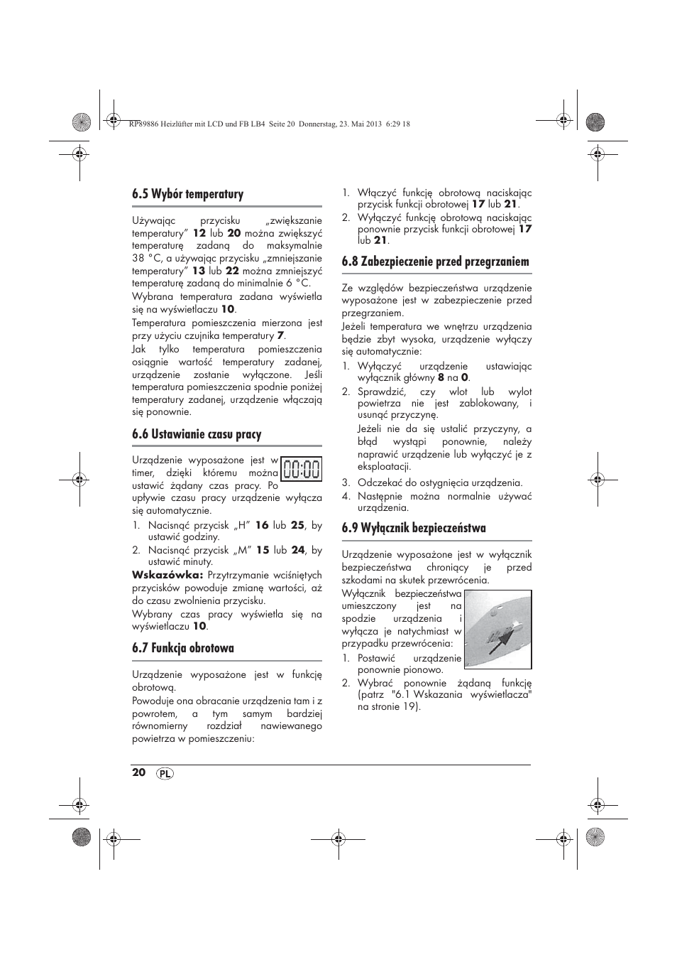 5 wybór temperatury, 6 ustawianie czasu pracy, 7 funkcja obrotowa | 8 zabezpieczenie przed przegrzaniem, 9 wyłącznik bezpieczeństwa | Silvercrest SHLF 2000 A1 User Manual | Page 22 / 86