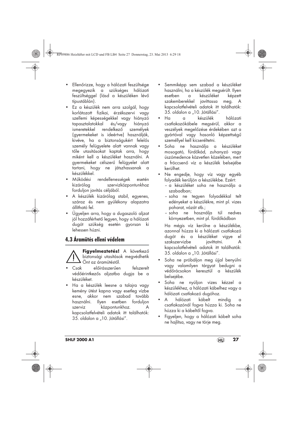 3 áramütés elleni védelem | Silvercrest SHLF 2000 A1 User Manual | Page 29 / 86