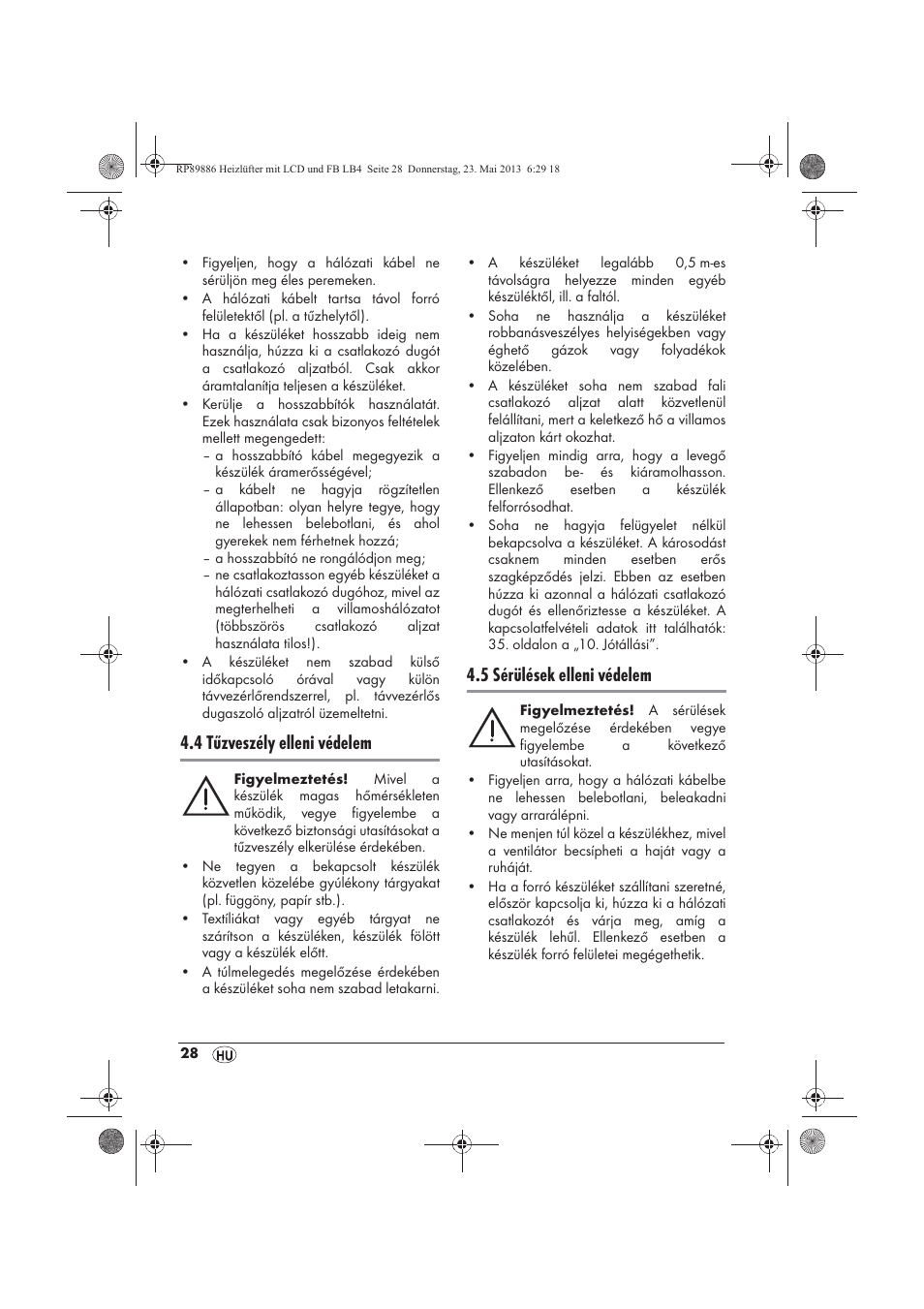 4 tűzveszély elleni védelem, 5 sérülések elleni védelem | Silvercrest SHLF 2000 A1 User Manual | Page 30 / 86