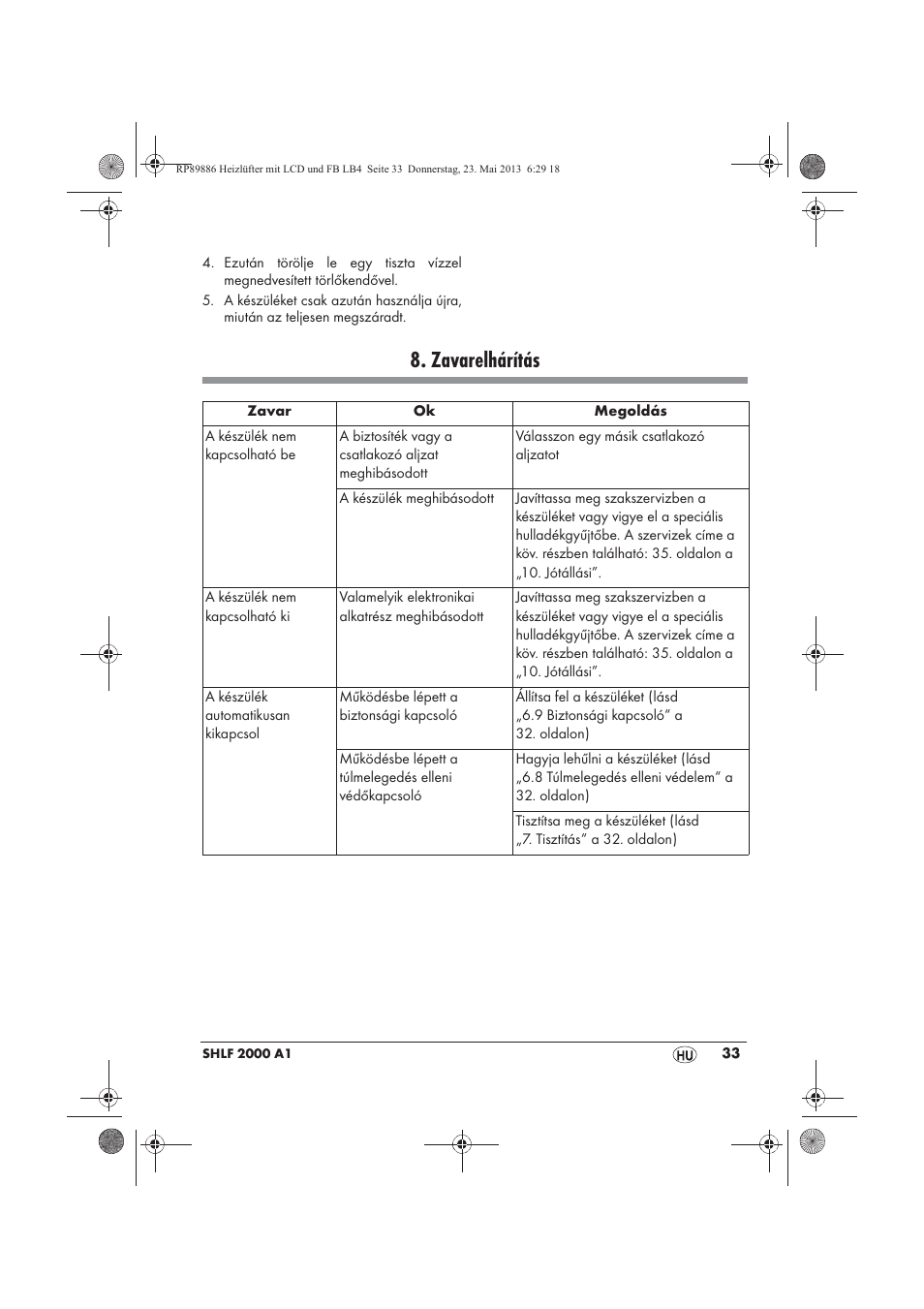 Zavarelhárítás | Silvercrest SHLF 2000 A1 User Manual | Page 35 / 86